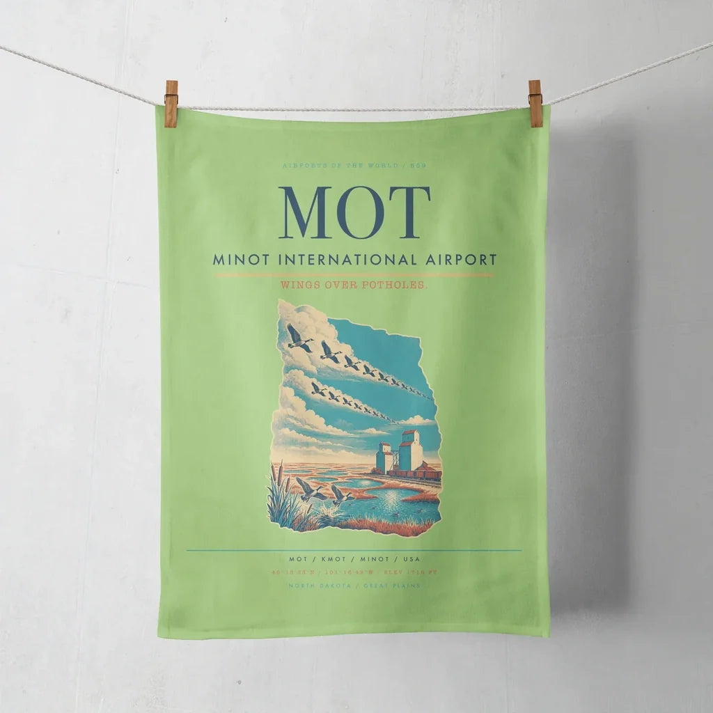 Minot International Airport (MOT) design on light green towel