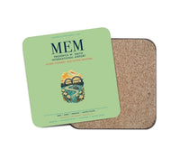 Thumbnail for Frederick W. Smith International Airport Memphis (MEM) design on light green 1 piece coaster