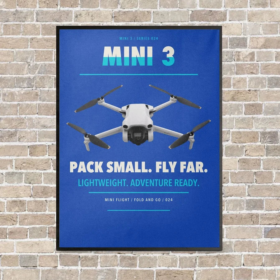 DJI Mini 3 vertical canvas print - framed - blue background