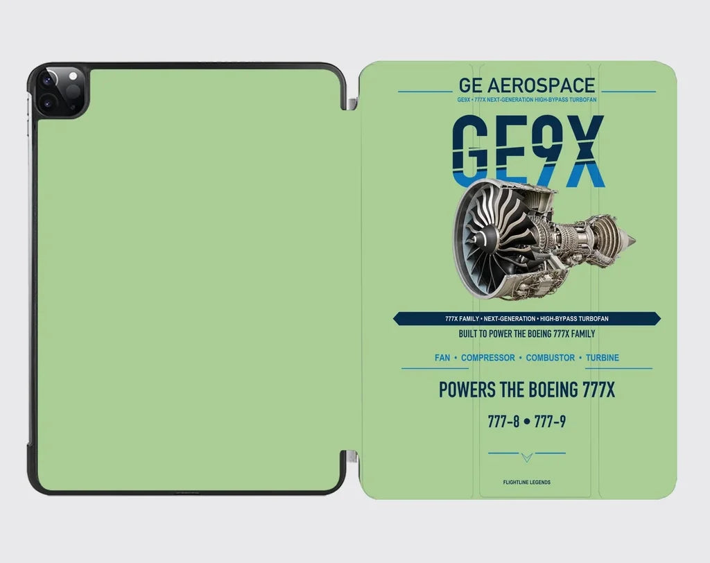 GE9X design on light green ipad tablet case