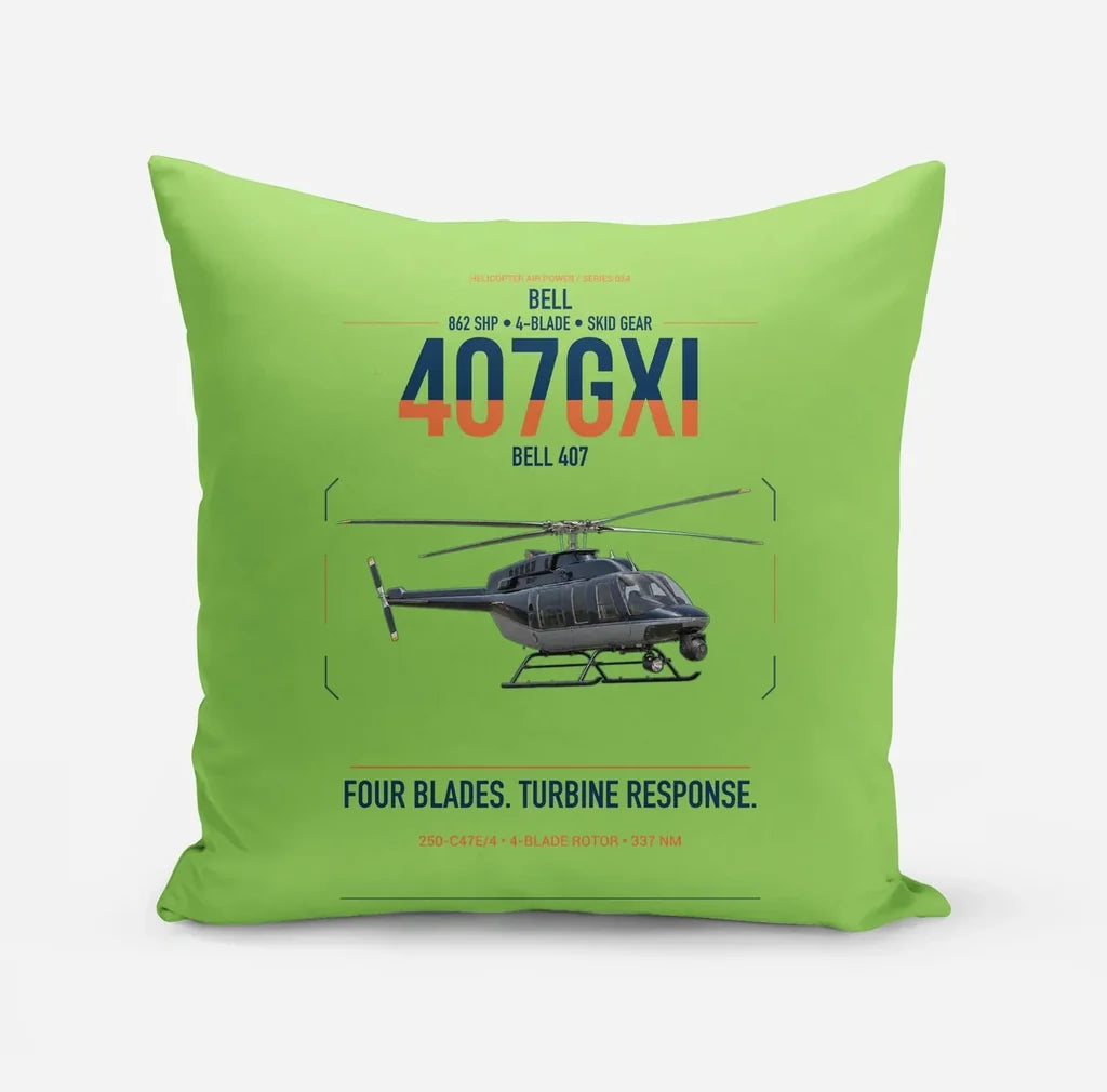 Bell 407GXi design on light green pillow
