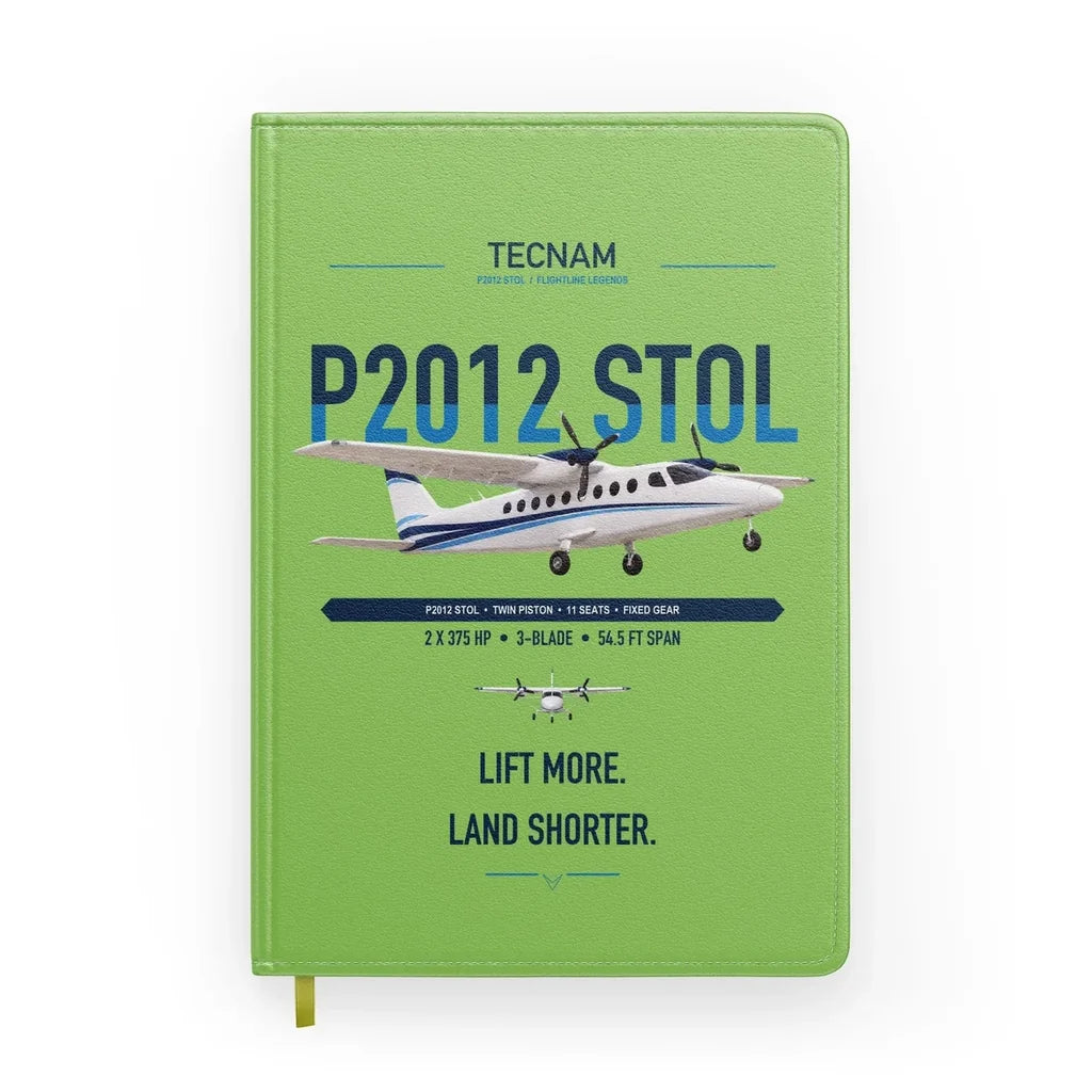 Tecnam P2012 STOL design on light green notebook