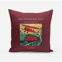 Thumbnail for VINTAGE G4347 - The Cog Railway Race - Designed Pillows design on darkred