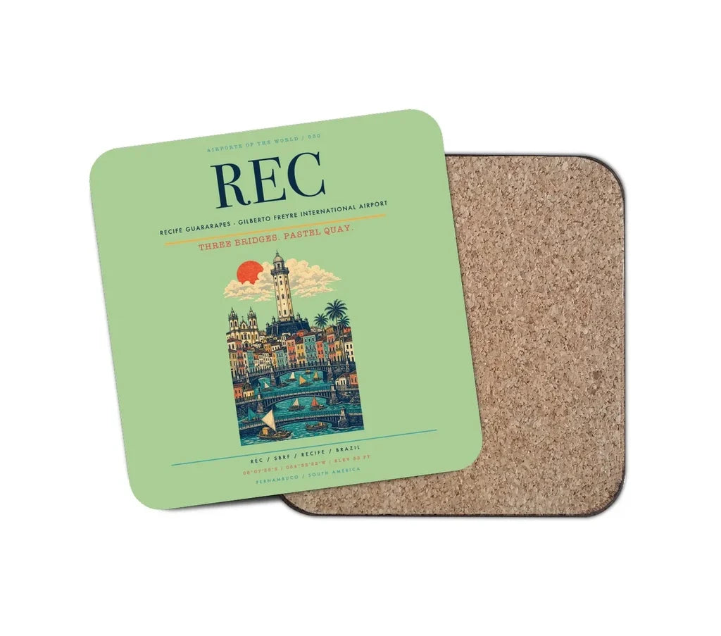 Recife Guararapes (REC) design on light green 1 piece coaster