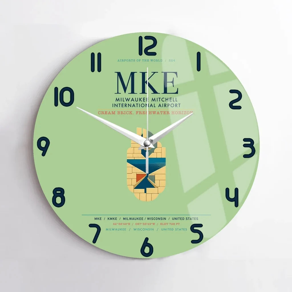Milwaukee Mitchell International Airport (MKE) design on light green no frame wall clock