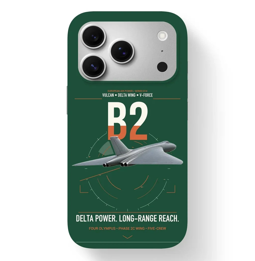 Avro Vulcan B2 design on dark green magsafe iphone case, for iPhone 17 Pro