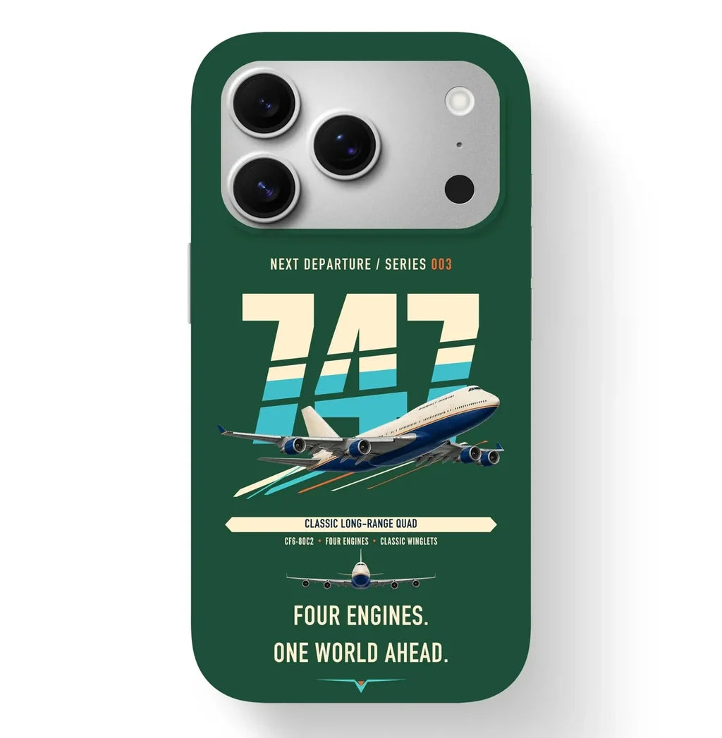 Boeing 747-400 design on dark green magsafe iphone case