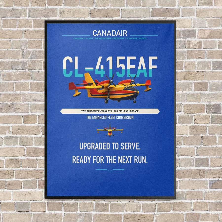 Canadair CL-415EAF vertical canvas print - framed - blue background