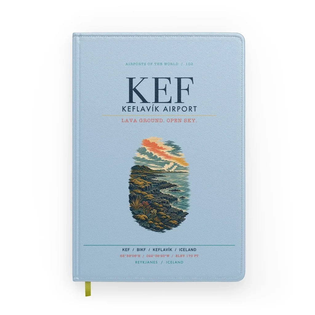 Keflavík Airport (KEF) design on light blue notebook