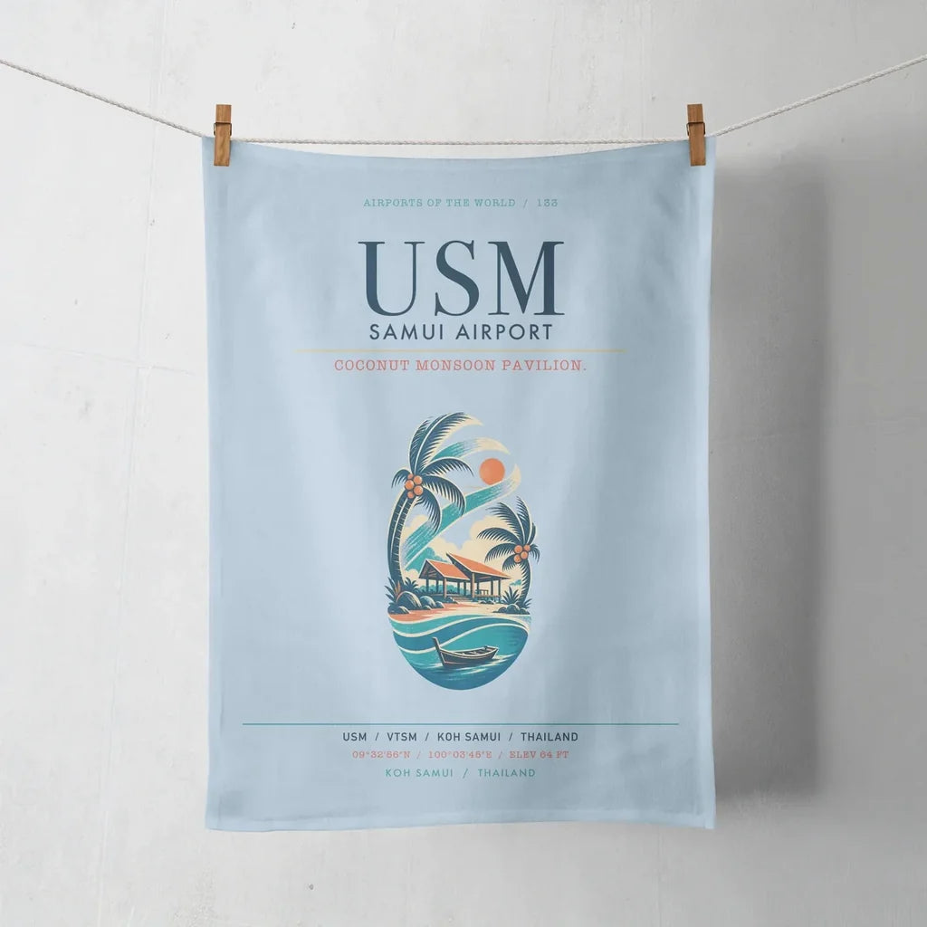 Samui Airport Koh Samui (USM) design on light blue towel