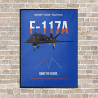 Thumbnail for F-117A Nighthawk Own The Night vertical canvas print - framed - blue background