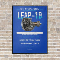 Thumbnail for CFM LEAP-1B vertical canvas print - framed - blue background