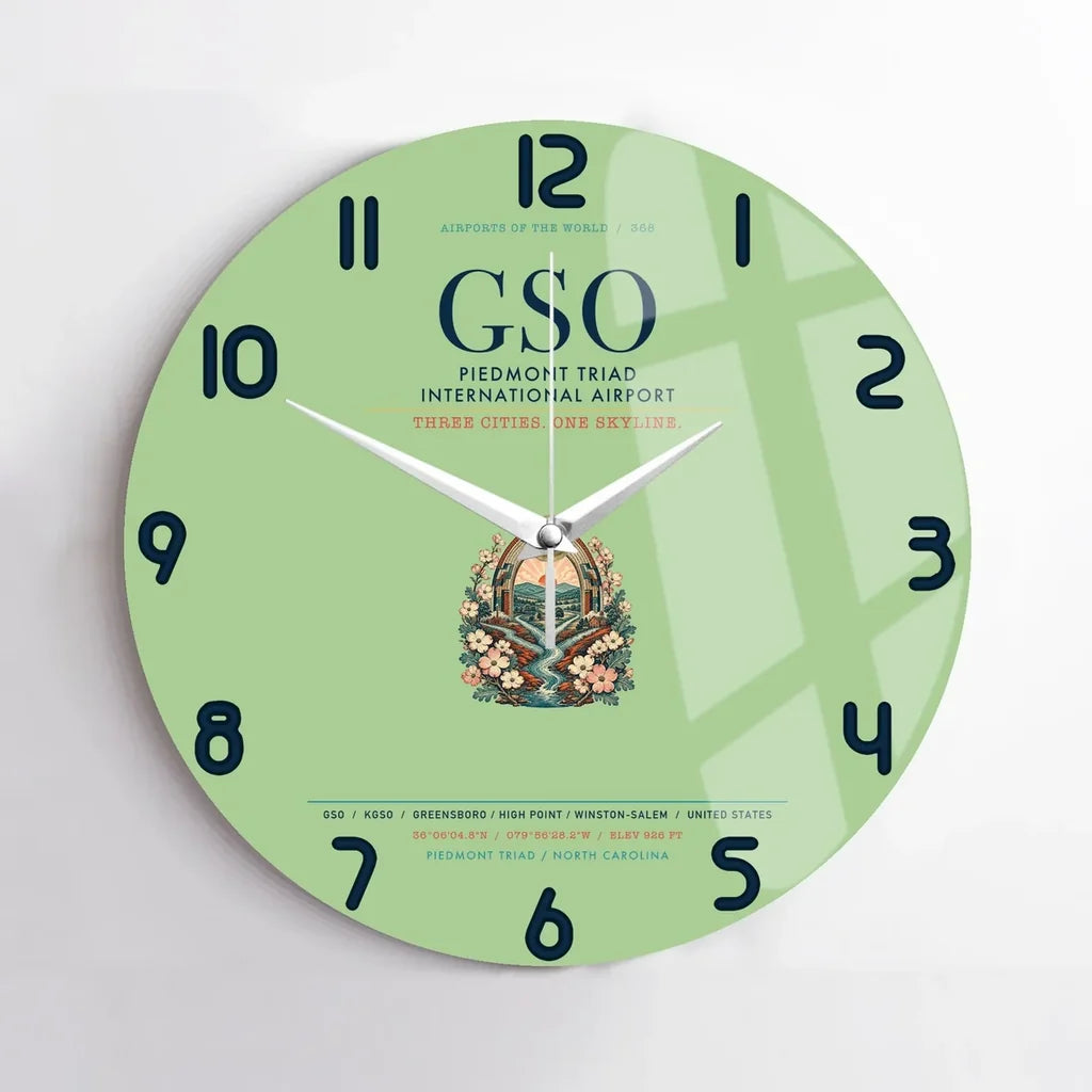 Piedmont Triad International Airport (GSO) design on light green no frame wall clock