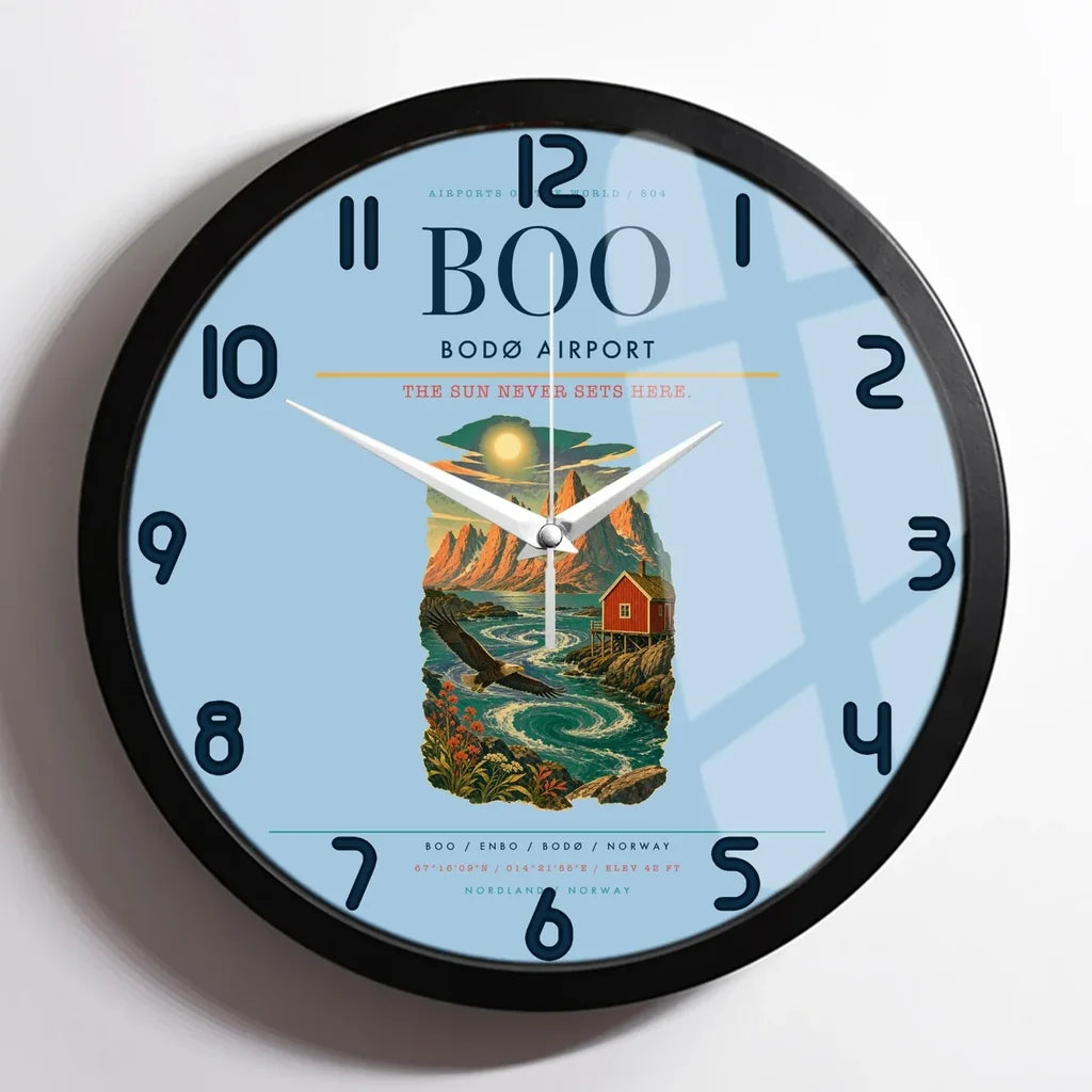 Bod Airport BOO Wall-Clock Framed - Light Blue
