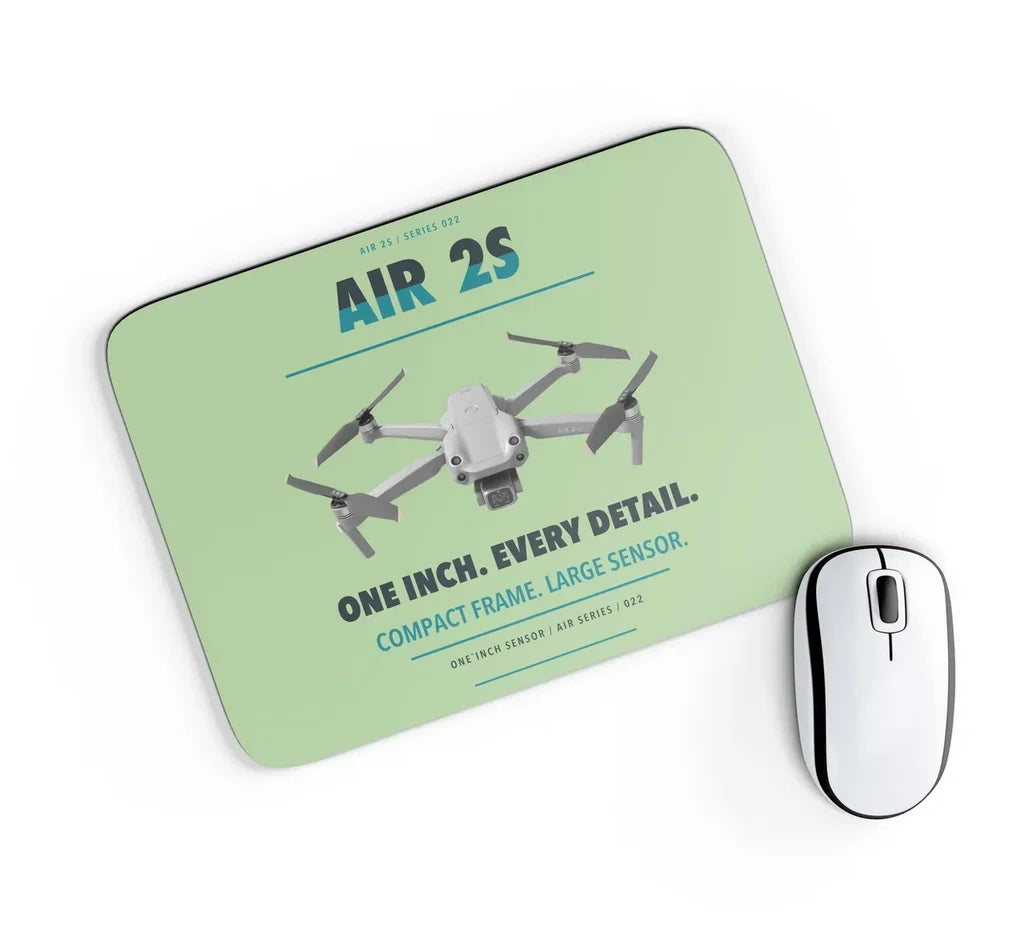 DJI Air 2S design on light green rectangle mouse pad