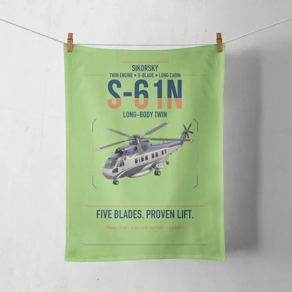 Sikorsky S-61N design on light green towel