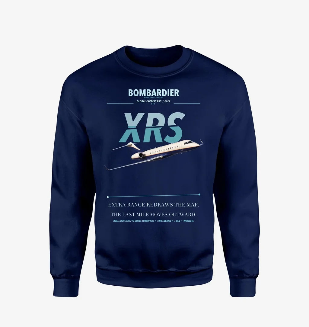 Bombardier Global Express XRS design on navy blue sweatshirt