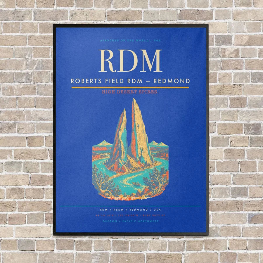Roberts Field RDM — Redmond vertical canvas print - framed - blue background