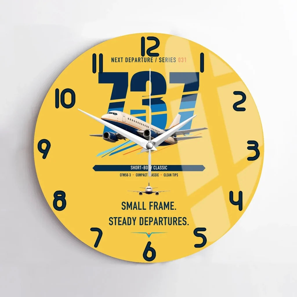 Boeing 737-500 Classic design on yellow no frame wall clock