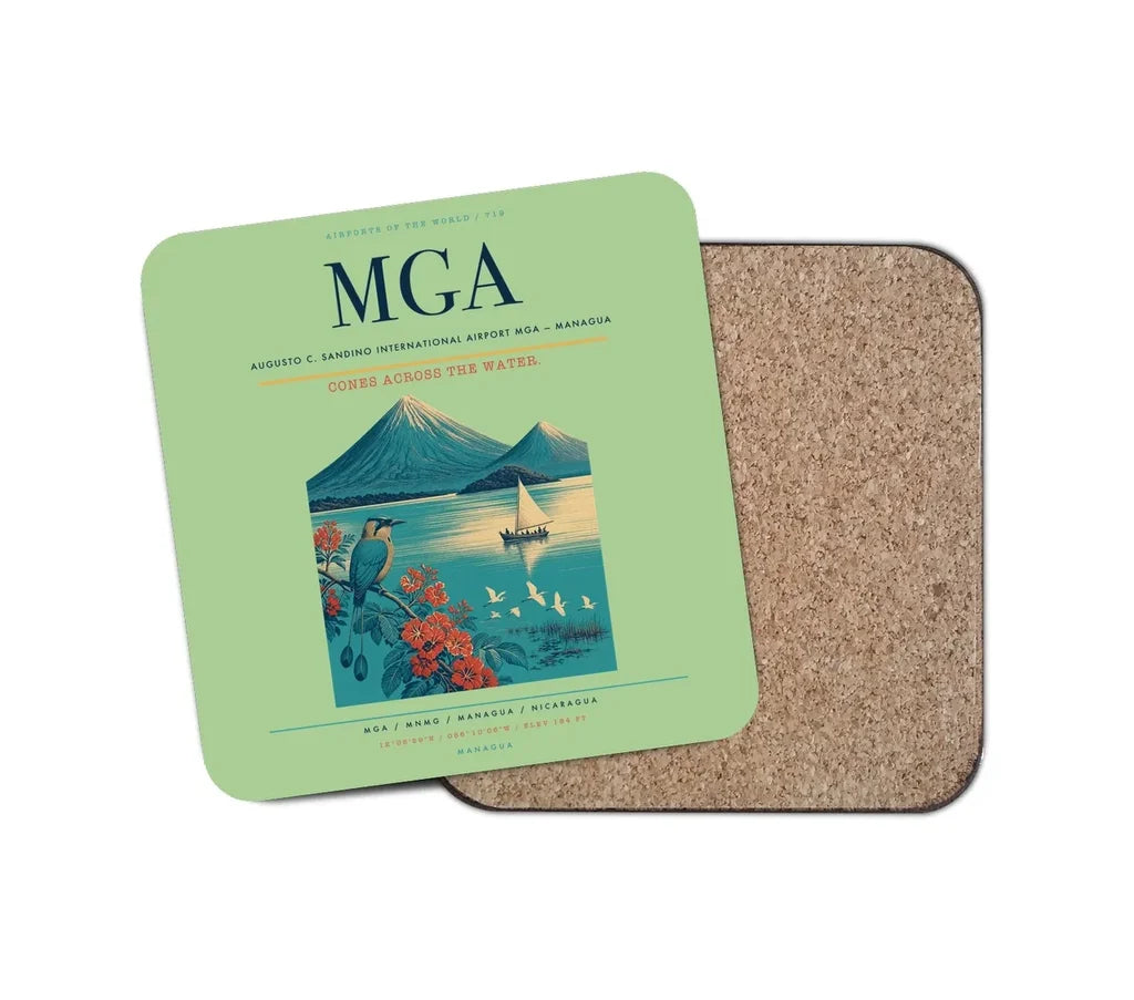 Augusto C. Sandino International Airport (MGA) design on light green 1 piece coaster