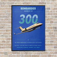 Thumbnail for Bombardier Challenger 300 vertical canvas print - framed - blue background