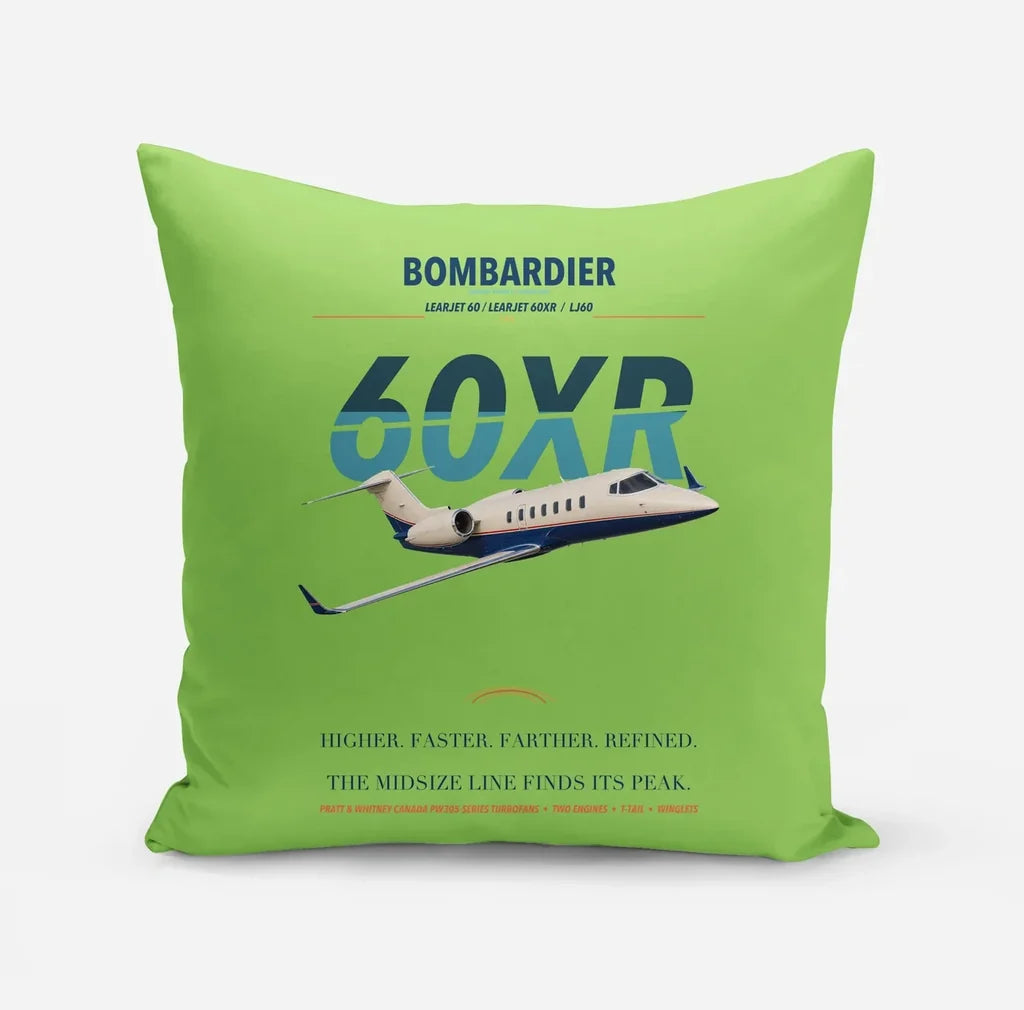 Bombardier Learjet 60XR design on light green pillow