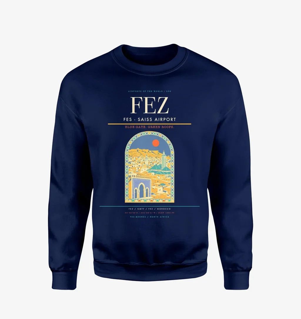Fes (FEZ) design on navy blue sweatshirt