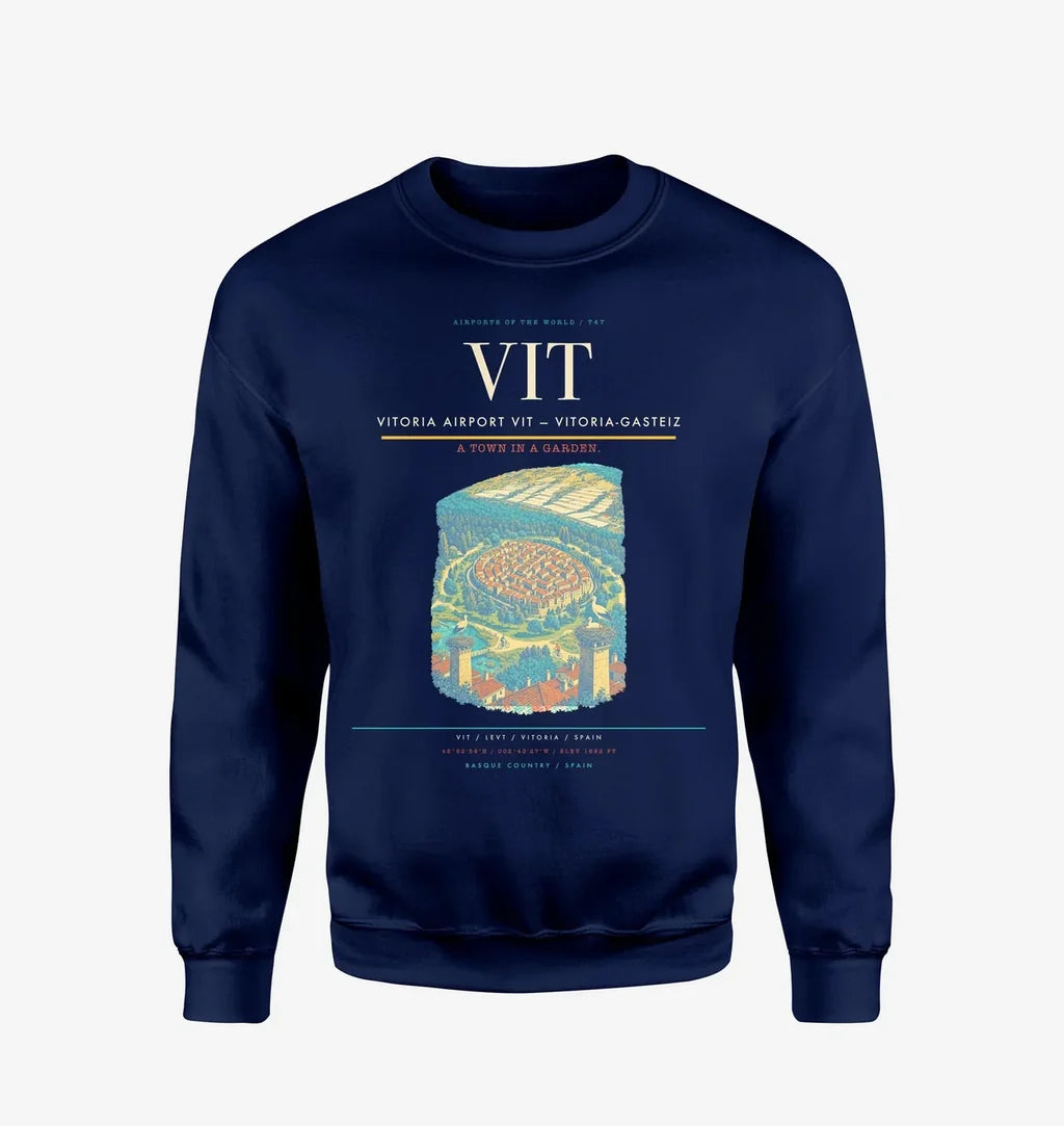 Vitoria Airport (VIT) design on navy blue sweatshirt