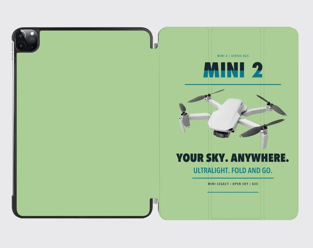 DJI Mini 2 design on light green ipad tablet case