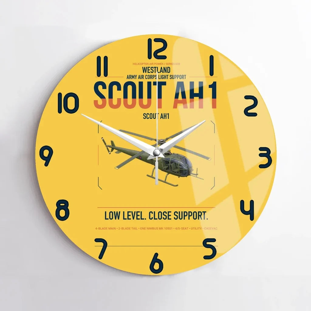 Westland Scout AH1 design on yellow no frame wall clock