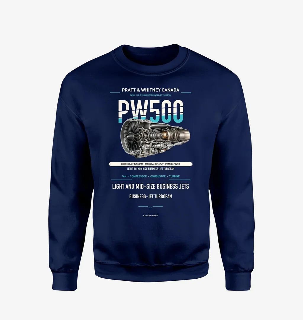 PW500 design on navy blue sweatshirt