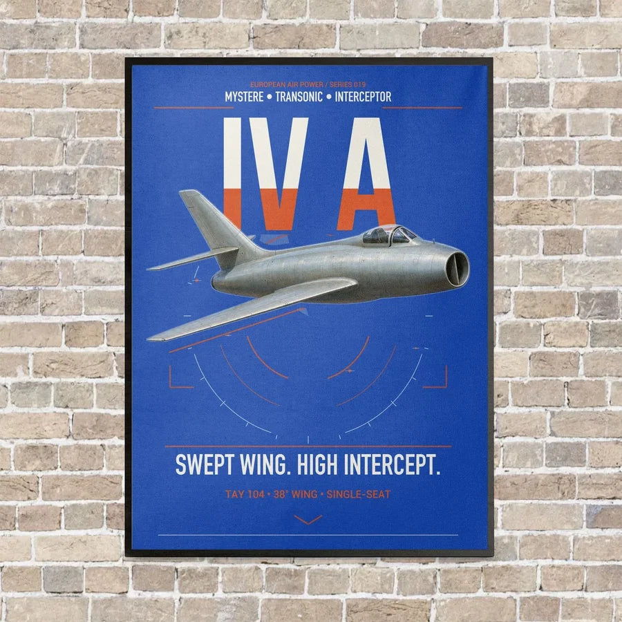 Dassault Mystère IV A vertical canvas print - framed - blue background
