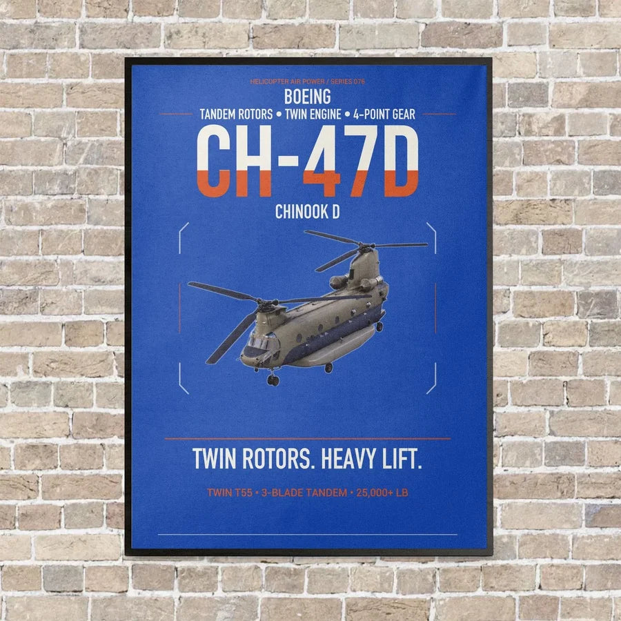 Boeing CH-47D vertical canvas print - framed - blue background