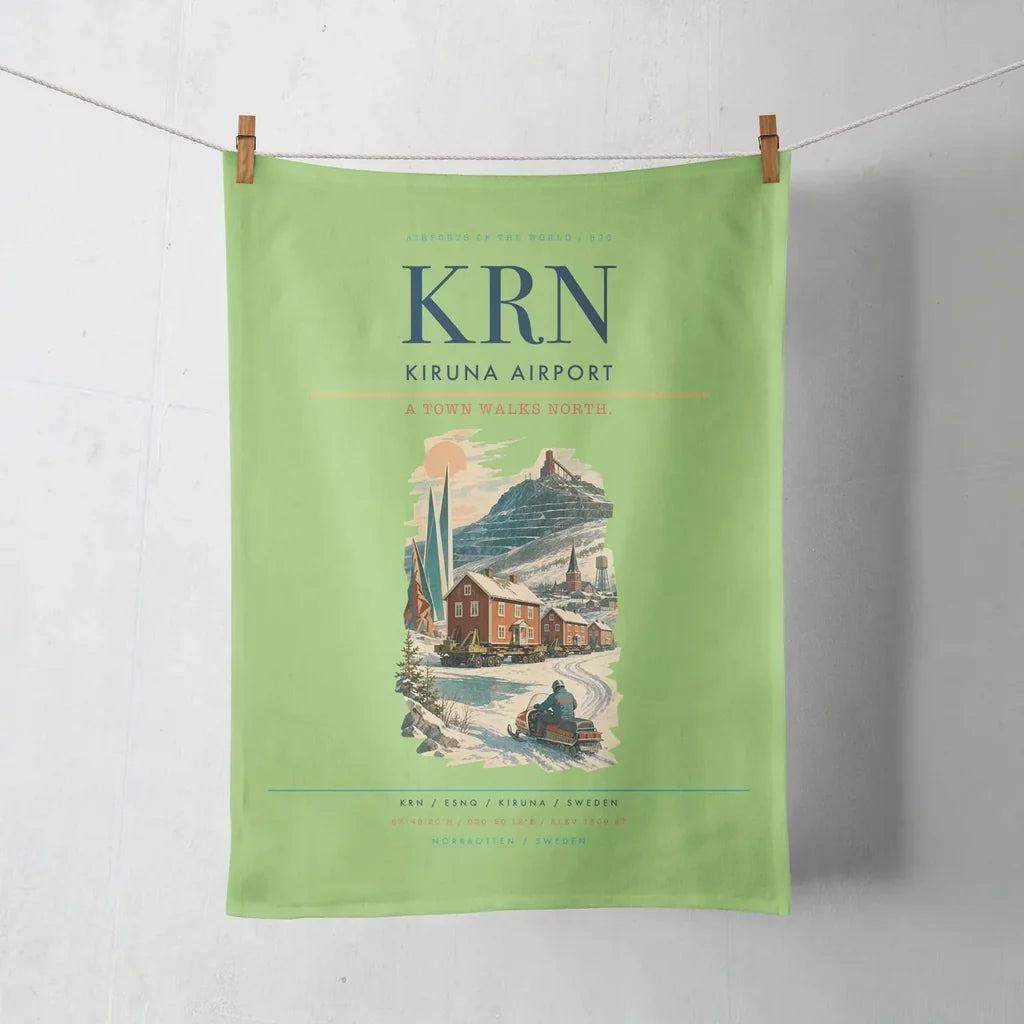 Kiruna Airport (KRN) design on light green towel