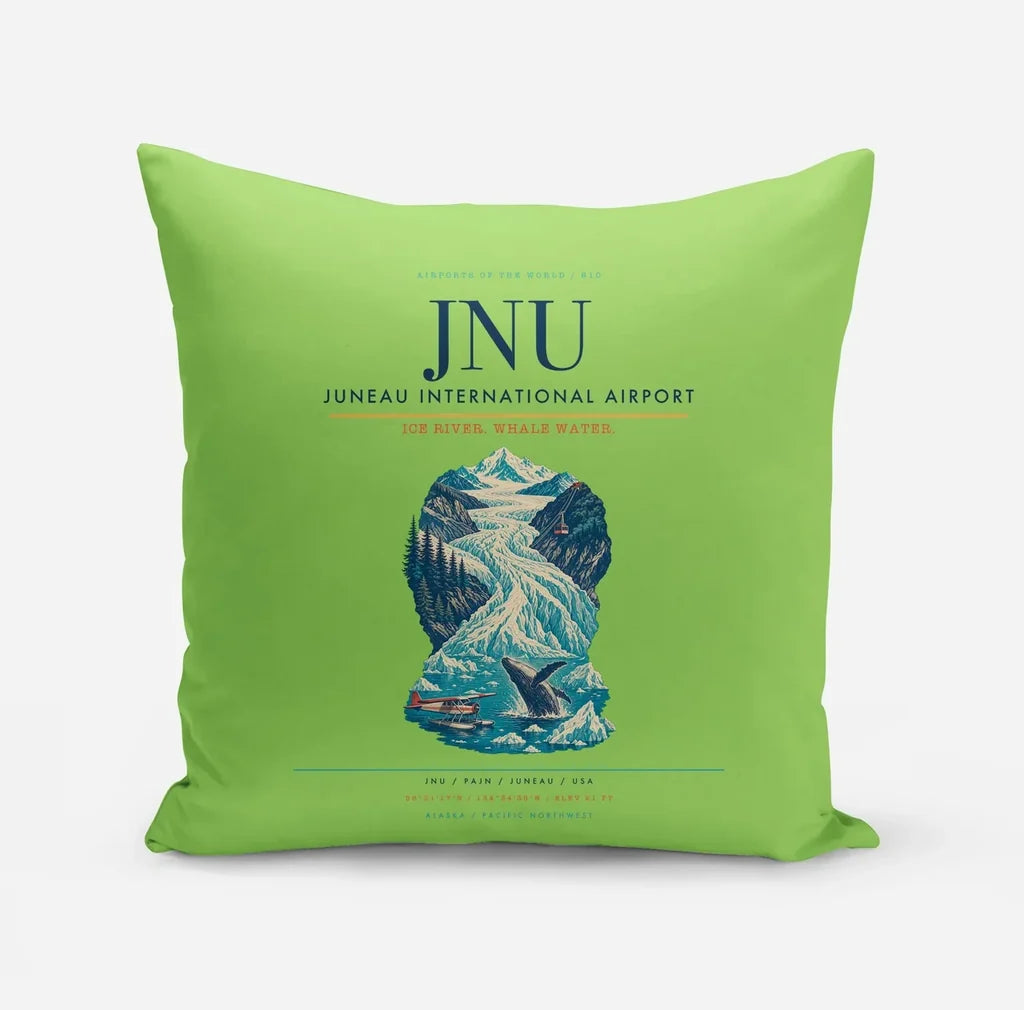 Juneau International Airport (JNU) design on light green pillow