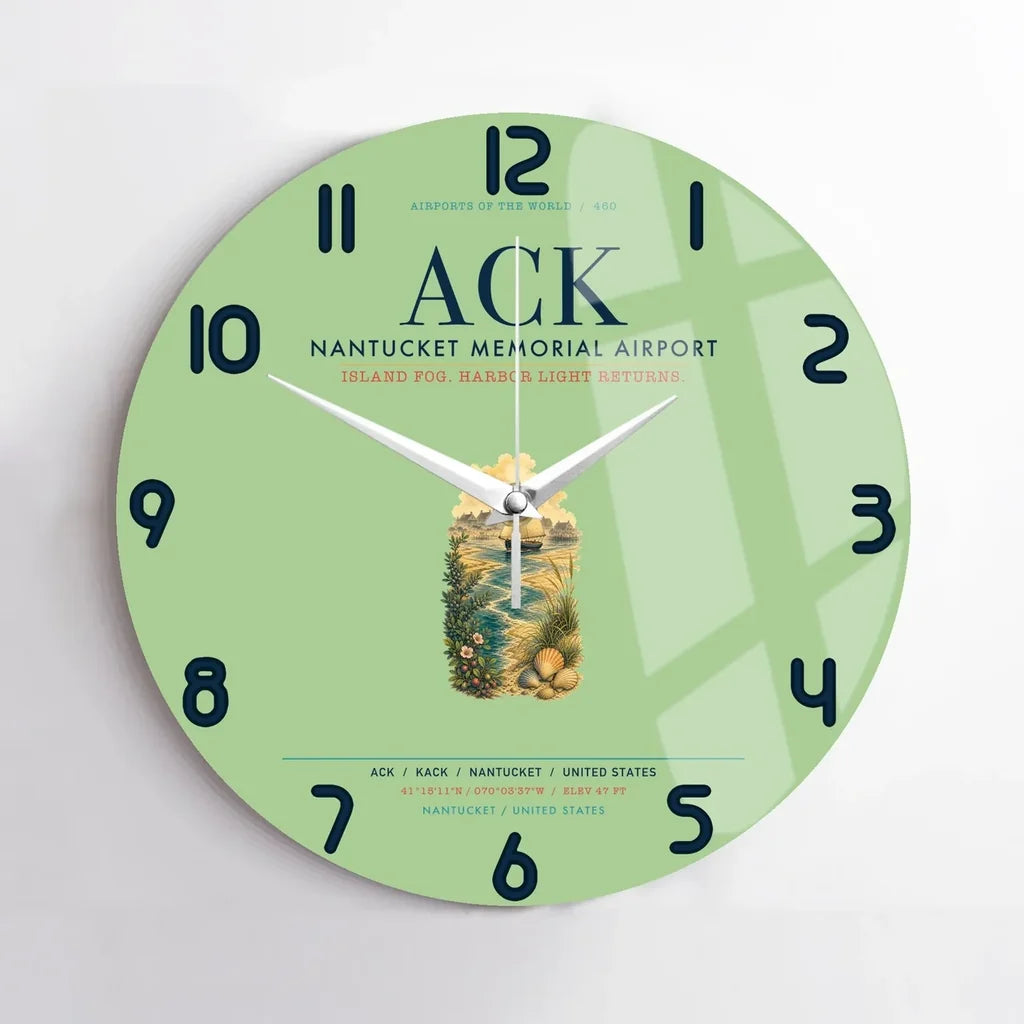 Nantucket Memorial Airport (ACK) design on light green no frame wall clock