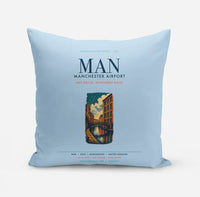 Thumbnail for Manchester Airport (MAN) design on light blue pillow
