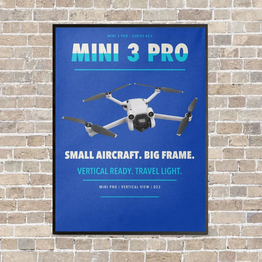 DJI Mini 3 Pro vertical canvas print - framed - blue background