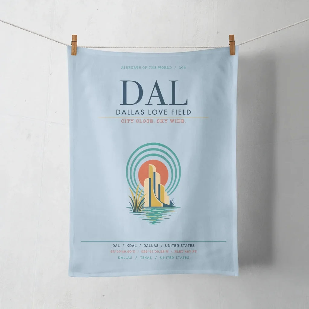Dallas Love Field (DAL) design on light blue towel