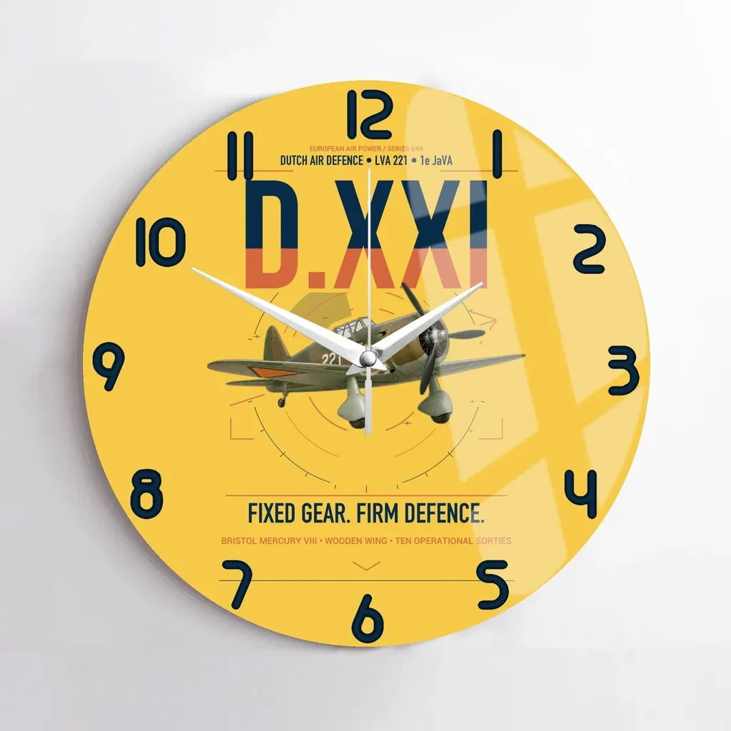 Fokker D.XXI — Dutch LVA aircraft 221 design on yellow no frame wall clock