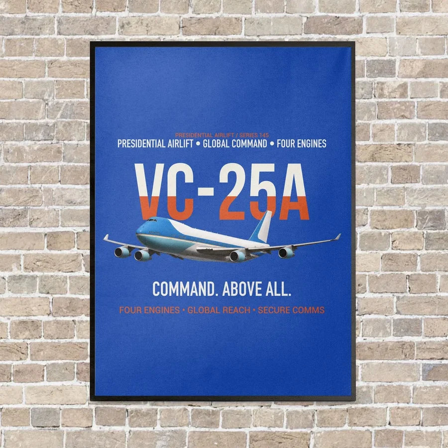 VC-25A Air Force One Presidential Airlift vertical canvas print - framed - blue background