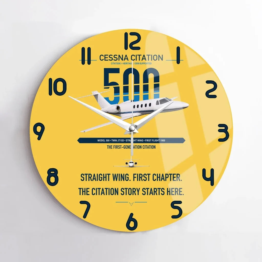 Cessna Citation 500 - Citation I design on yellow no frame wall clock