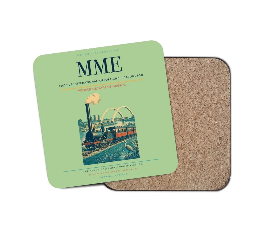 Teesside International Airport (MME) design on light green 1 piece coaster