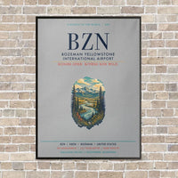 Thumbnail for Bozeman Yellowstone International Airport BZN vertical canvas print - framed - light gray background