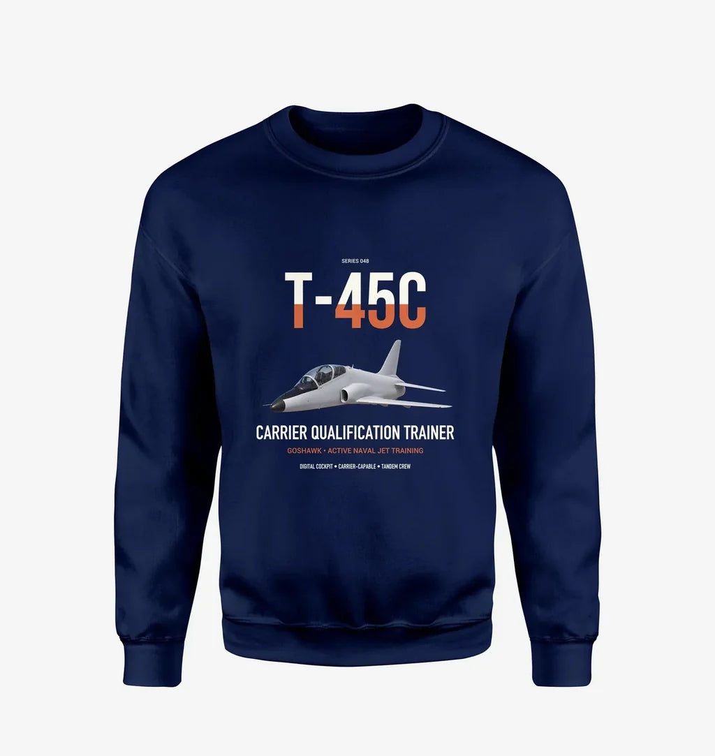 T-45C Goshawk design on navy blue sweatshirt