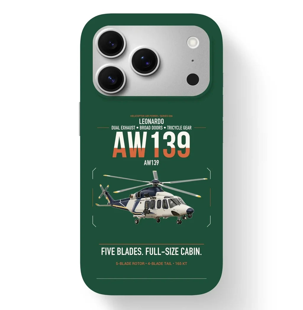 Leonardo AW139 design on dark green magsafe iphone case, for iPhone 17 Pro