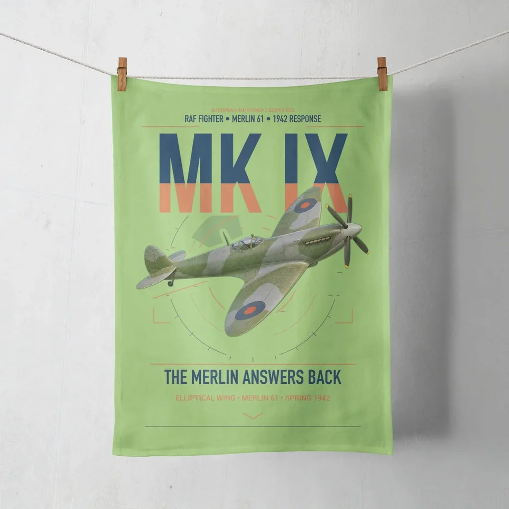 Supermarine Spitfire Mk IX design on light green towel