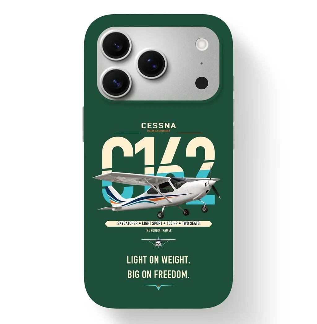 Cessna 162 Skycatcher design on dark green magsafe iphone case, for iPhone 17 Pro