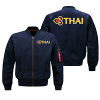 Thumbnail for Thai Airways aviation design embroidered on blue bomber jacket