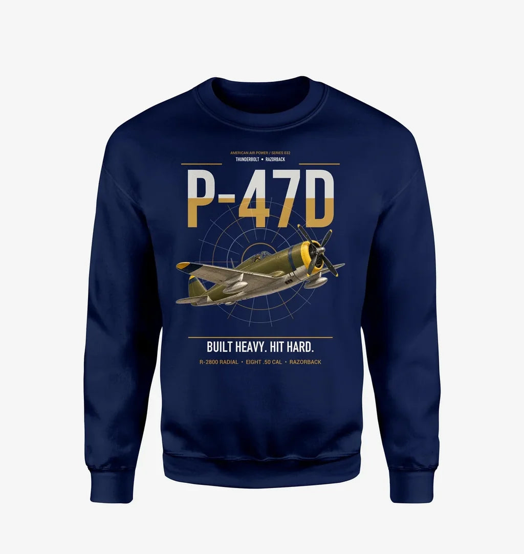 P-47D Thunderbolt Razorback design on navy blue sweatshirt